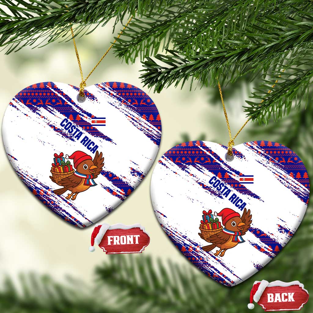 Costa Rica Christmas Ceramic Ornament with Holiday Bird Gifts Red Blue Pattern and National Flag Design - Wonder Print Shop
