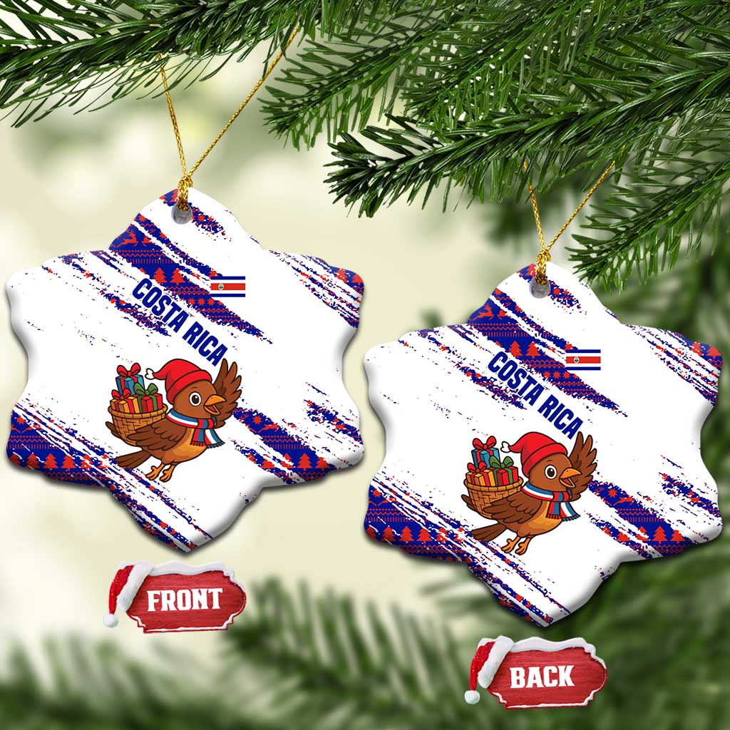 Costa Rica Christmas Ceramic Ornament with Holiday Bird Gifts Red Blue Pattern and National Flag Design - Wonder Print Shop