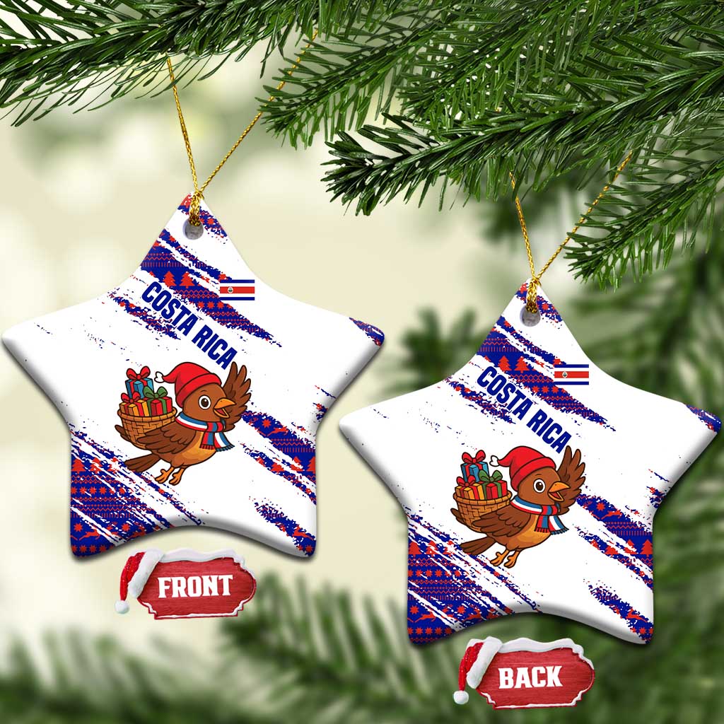 Costa Rica Christmas Ceramic Ornament with Holiday Bird Gifts Red Blue Pattern and National Flag Design - Wonder Print Shop