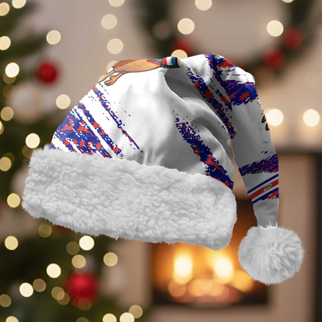 Costa Rica Christmas Santa Hat with Holiday Bird Gifts Red Blue Pattern and National Flag Design - Wonder Print Shop