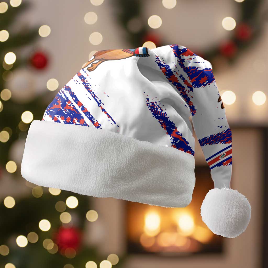 Costa Rica Christmas Santa Hat with Holiday Bird Gifts Red Blue Pattern and National Flag Design - Wonder Print Shop