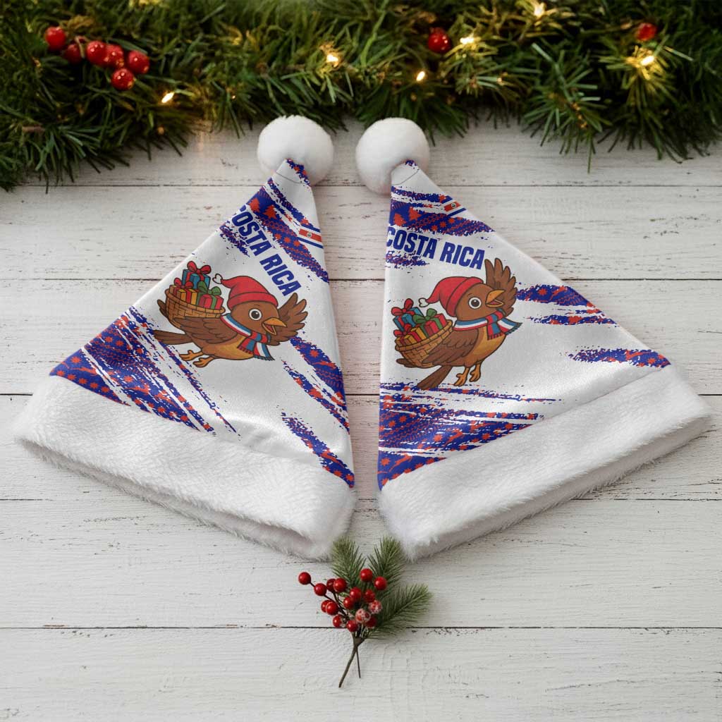 Costa Rica Christmas Santa Hat with Holiday Bird Gifts Red Blue Pattern and National Flag Design - Wonder Print Shop