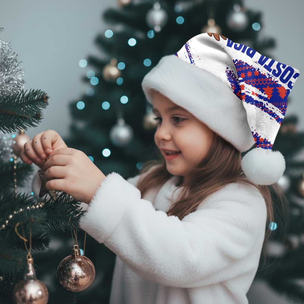 Costa Rica Christmas Santa Hat with Holiday Bird Gifts Red Blue Pattern and National Flag Design - Wonder Print Shop