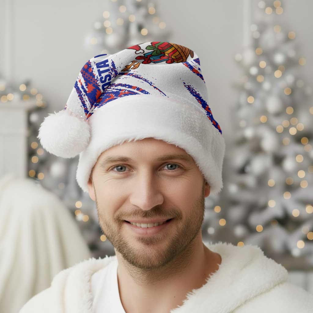 Costa Rica Christmas Santa Hat with Holiday Bird Gifts Red Blue Pattern and National Flag Design - Wonder Print Shop
