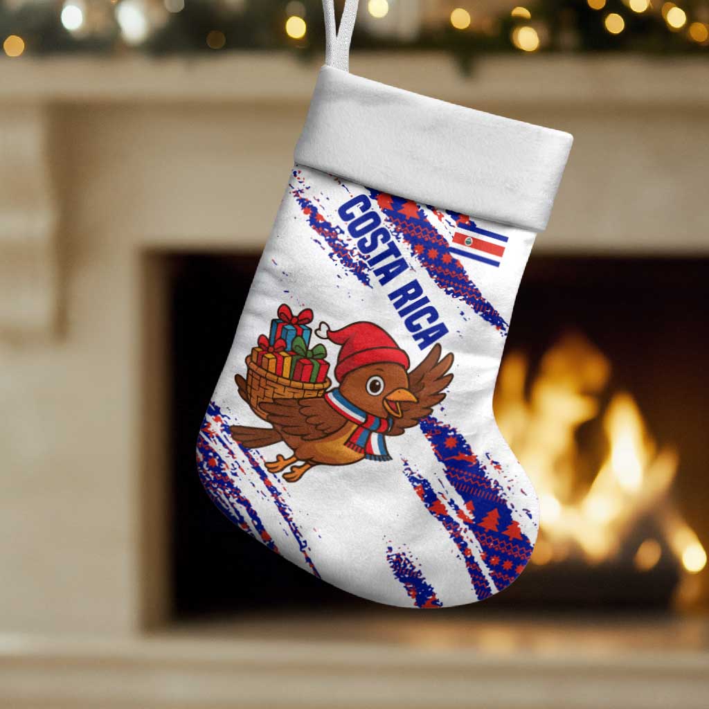 Costa Rica Christmas Stocking with Holiday Bird Gifts Red Blue Pattern and National Flag Design - Wonder Print Shop
