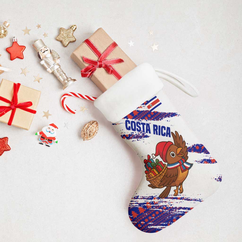 Costa Rica Christmas Stocking with Holiday Bird Gifts Red Blue Pattern and National Flag Design - Wonder Print Shop