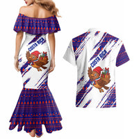 Costa Rica Christmas Couples Matching Mermaid Dress and Hawaiian Shirt with Holiday Bird Gifts Red Blue Pattern and National Flag Design - Wonder Print Shop