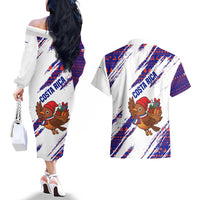 Costa Rica Christmas Couples Matching Off The Shoulder Long Sleeve Dress and Hawaiian Shirt with Holiday Bird Gifts Red Blue Pattern and National Flag Design - Wonder Print Shop