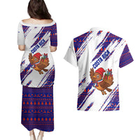 Costa Rica Christmas Couples Matching Puletasi and Hawaiian Shirt with Holiday Bird Gifts Red Blue Pattern and National Flag Design - Wonder Print Shop
