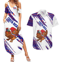 Costa Rica Christmas Couples Matching Summer Maxi Dress and Hawaiian Shirt with Holiday Bird Gifts Red Blue Pattern and National Flag Design - Wonder Print Shop