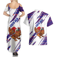 Costa Rica Christmas Couples Matching Summer Maxi Dress and Hawaiian Shirt with Holiday Bird Gifts Red Blue Pattern and National Flag Design - Wonder Print Shop