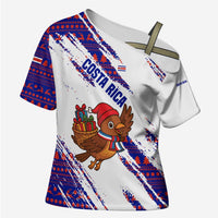 Costa Rica Christmas Cross Shoulder Shirt with Holiday Bird Gifts Red Blue Pattern and National Flag Design - Wonder Print Shop
