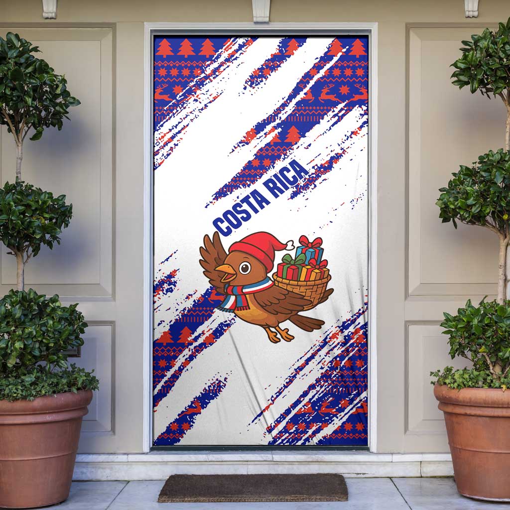 Costa Rica Christmas Door Cover with Holiday Bird Gifts Red Blue Pattern and National Flag Design - Wonder Print Shop