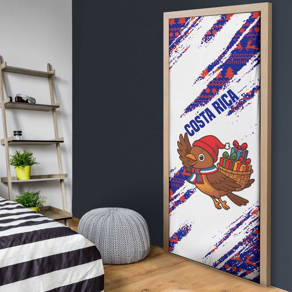 Costa Rica Christmas Door Cover with Holiday Bird Gifts Red Blue Pattern and National Flag Design - Wonder Print Shop