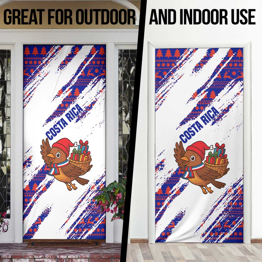 Costa Rica Christmas Door Cover with Holiday Bird Gifts Red Blue Pattern and National Flag Design - Wonder Print Shop