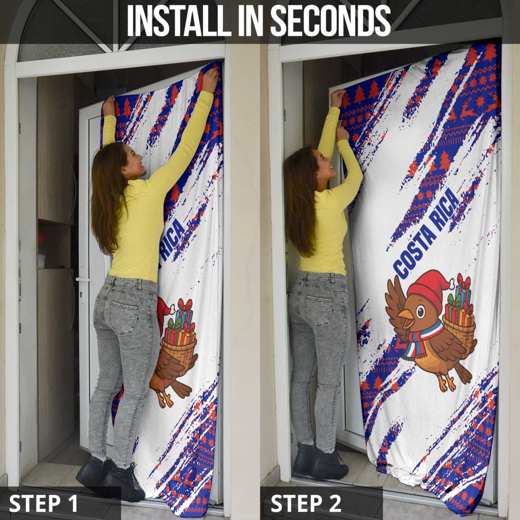 Costa Rica Christmas Door Cover with Holiday Bird Gifts Red Blue Pattern and National Flag Design - Wonder Print Shop