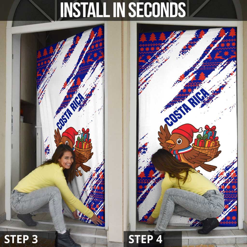 Costa Rica Christmas Door Cover with Holiday Bird Gifts Red Blue Pattern and National Flag Design - Wonder Print Shop