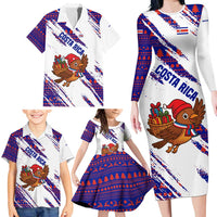 Costa Rica Christmas Family Matching Long Sleeve Bodycon Dress and Hawaiian Shirt with Holiday Bird Gifts Red Blue Pattern and National Flag Design - Wonder Print Shop