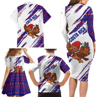 Costa Rica Christmas Family Matching Long Sleeve Bodycon Dress and Hawaiian Shirt with Holiday Bird Gifts Red Blue Pattern and National Flag Design - Wonder Print Shop