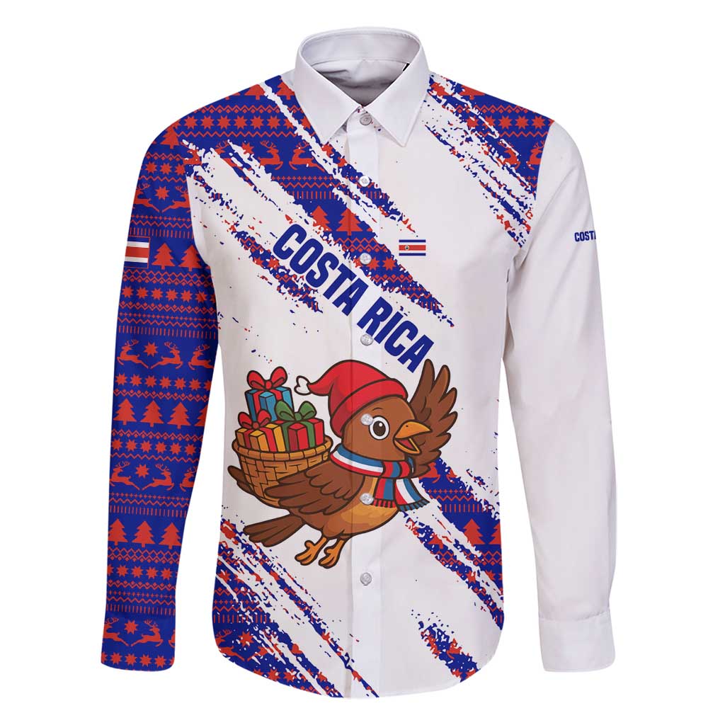 Costa Rica Christmas Family Matching Long Sleeve Bodycon Dress and Hawaiian Shirt with Holiday Bird Gifts Red Blue Pattern and National Flag Design - Wonder Print Shop