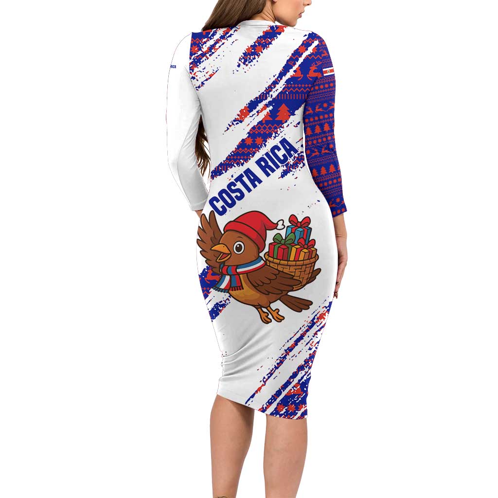 Costa Rica Christmas Family Matching Long Sleeve Bodycon Dress and Hawaiian Shirt with Holiday Bird Gifts Red Blue Pattern and National Flag Design - Wonder Print Shop
