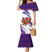 Costa Rica Christmas Family Matching Mermaid Dress and Hawaiian Shirt with Holiday Bird Gifts Red Blue Pattern and National Flag Design - Wonder Print Shop