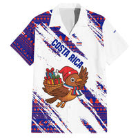 Costa Rica Christmas Family Matching Off The Shoulder Long Sleeve Dress and Hawaiian Shirt with Holiday Bird Gifts Red Blue Pattern and National Flag Design - Wonder Print Shop