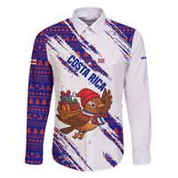 Costa Rica Christmas Family Matching Off The Shoulder Long Sleeve Dress and Hawaiian Shirt with Holiday Bird Gifts Red Blue Pattern and National Flag Design - Wonder Print Shop