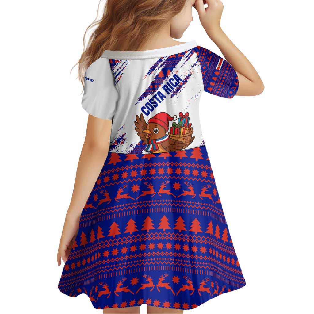 Costa Rica Christmas Family Matching Off Shoulder Maxi Dress and Hawaiian Shirt with Holiday Bird Gifts Red Blue Pattern and National Flag Design - Wonder Print Shop