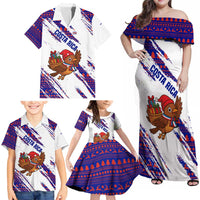 Costa Rica Christmas Family Matching Off Shoulder Maxi Dress and Hawaiian Shirt with Holiday Bird Gifts Red Blue Pattern and National Flag Design - Wonder Print Shop