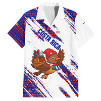 Costa Rica Christmas Family Matching Off Shoulder Short Dress and Hawaiian Shirt with Holiday Bird Gifts Red Blue Pattern and National Flag Design - Wonder Print Shop