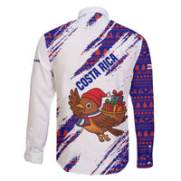 Costa Rica Christmas Family Matching Off Shoulder Short Dress and Hawaiian Shirt with Holiday Bird Gifts Red Blue Pattern and National Flag Design - Wonder Print Shop