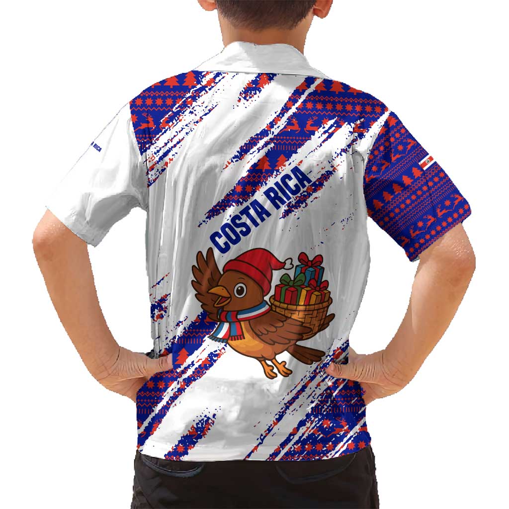 Costa Rica Christmas Family Matching Puletasi and Hawaiian Shirt with Holiday Bird Gifts Red Blue Pattern and National Flag Design - Wonder Print Shop