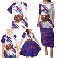 Costa Rica Christmas Family Matching Puletasi and Hawaiian Shirt with Holiday Bird Gifts Red Blue Pattern and National Flag Design - Wonder Print Shop