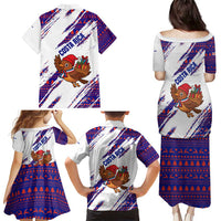 Costa Rica Christmas Family Matching Puletasi and Hawaiian Shirt with Holiday Bird Gifts Red Blue Pattern and National Flag Design - Wonder Print Shop