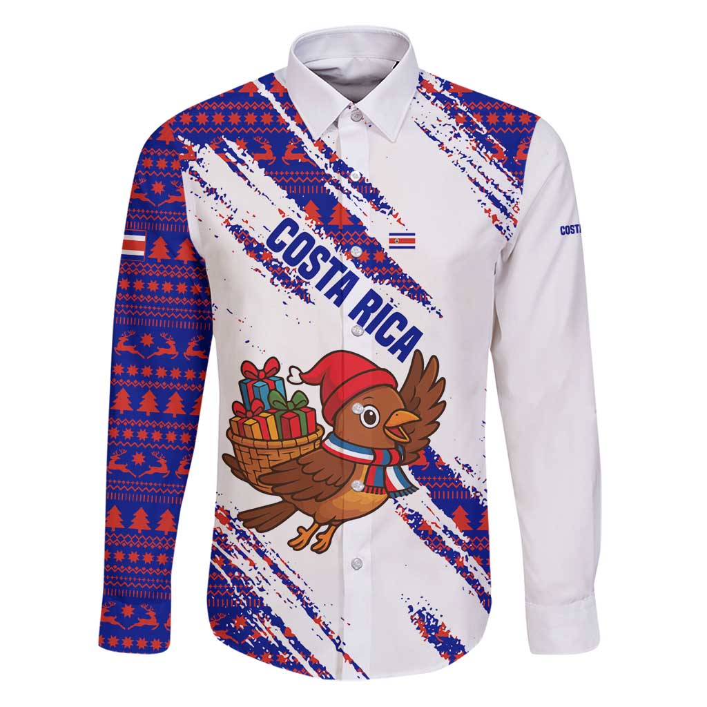 Costa Rica Christmas Family Matching Puletasi and Hawaiian Shirt with Holiday Bird Gifts Red Blue Pattern and National Flag Design - Wonder Print Shop
