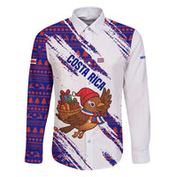 Costa Rica Christmas Family Matching Puletasi and Hawaiian Shirt with Holiday Bird Gifts Red Blue Pattern and National Flag Design - Wonder Print Shop