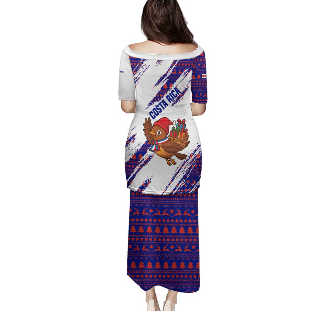 Costa Rica Christmas Family Matching Puletasi and Hawaiian Shirt with Holiday Bird Gifts Red Blue Pattern and National Flag Design - Wonder Print Shop