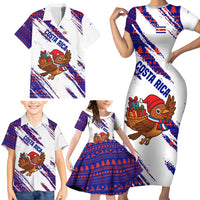 Costa Rica Christmas Family Matching Short Sleeve Bodycon Dress and Hawaiian Shirt with Holiday Bird Gifts Red Blue Pattern and National Flag Design - Wonder Print Shop