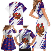 Costa Rica Christmas Family Matching Short Sleeve Bodycon Dress and Hawaiian Shirt with Holiday Bird Gifts Red Blue Pattern and National Flag Design - Wonder Print Shop
