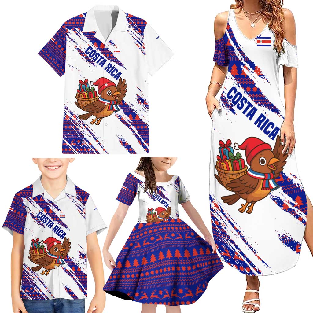 Costa Rica Christmas Family Matching Summer Maxi Dress and Hawaiian Shirt with Holiday Bird Gifts Red Blue Pattern and National Flag Design - Wonder Print Shop