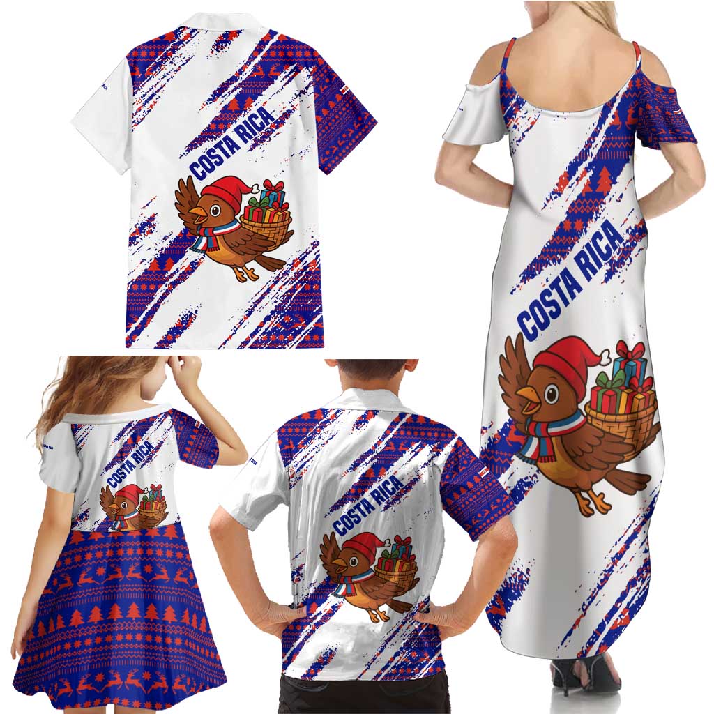 Costa Rica Christmas Family Matching Summer Maxi Dress and Hawaiian Shirt with Holiday Bird Gifts Red Blue Pattern and National Flag Design - Wonder Print Shop