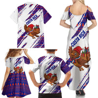 Costa Rica Christmas Family Matching Summer Maxi Dress and Hawaiian Shirt with Holiday Bird Gifts Red Blue Pattern and National Flag Design - Wonder Print Shop