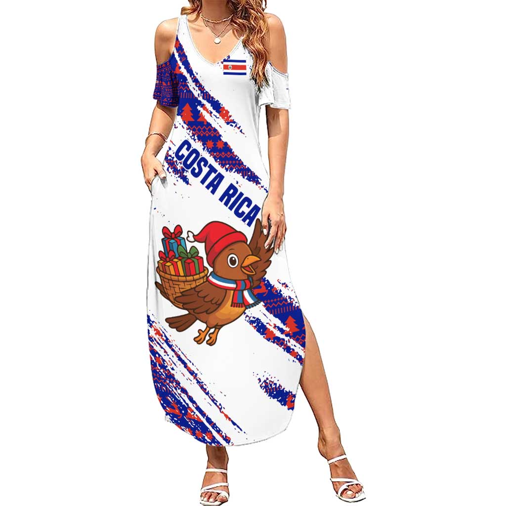 Costa Rica Christmas Family Matching Summer Maxi Dress and Hawaiian Shirt with Holiday Bird Gifts Red Blue Pattern and National Flag Design - Wonder Print Shop