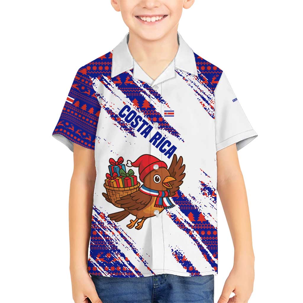 Costa Rica Christmas Family Matching Summer Maxi Dress and Hawaiian Shirt with Holiday Bird Gifts Red Blue Pattern and National Flag Design - Wonder Print Shop