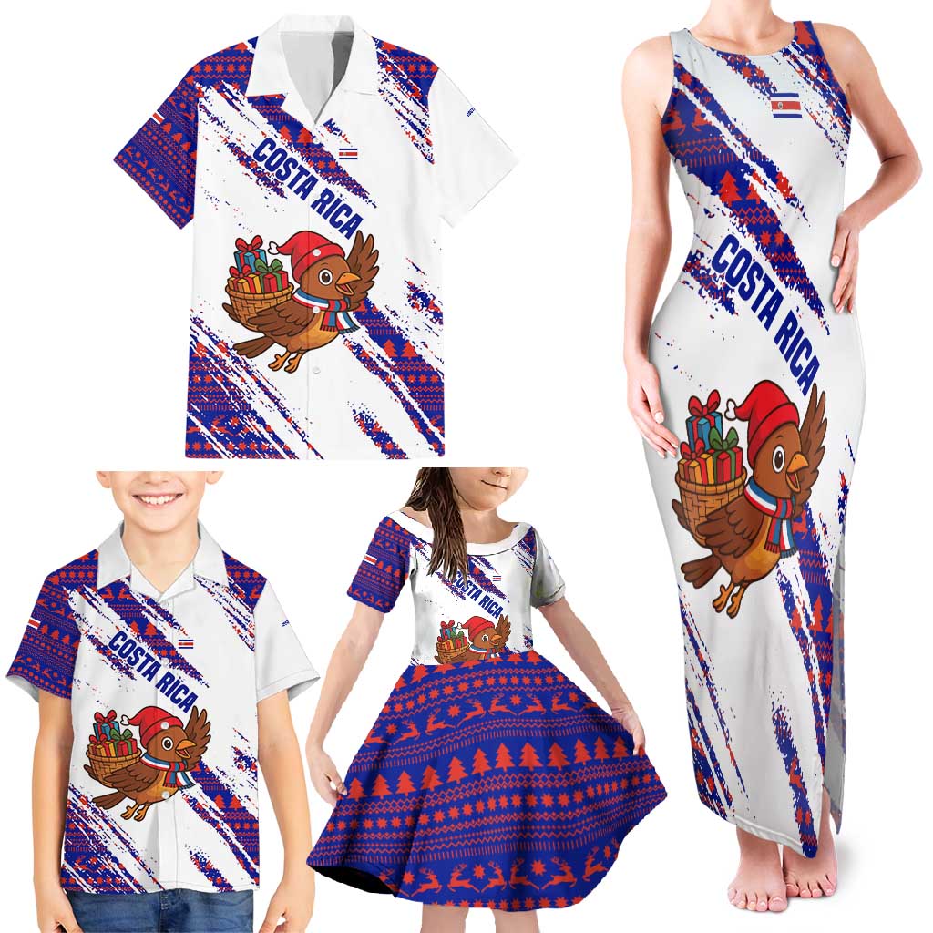 Costa Rica Christmas Family Matching Tank Maxi Dress and Hawaiian Shirt with Holiday Bird Gifts Red Blue Pattern and National Flag Design - Wonder Print Shop