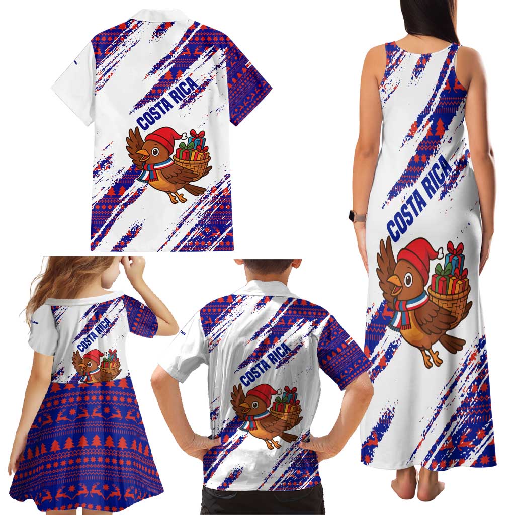 Costa Rica Christmas Family Matching Tank Maxi Dress and Hawaiian Shirt with Holiday Bird Gifts Red Blue Pattern and National Flag Design - Wonder Print Shop