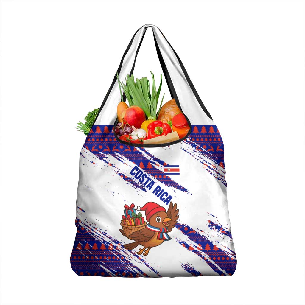 Costa Rica Christmas Grocery Bag with Holiday Bird Gifts Red Blue Pattern and National Flag Design - Wonder Print Shop