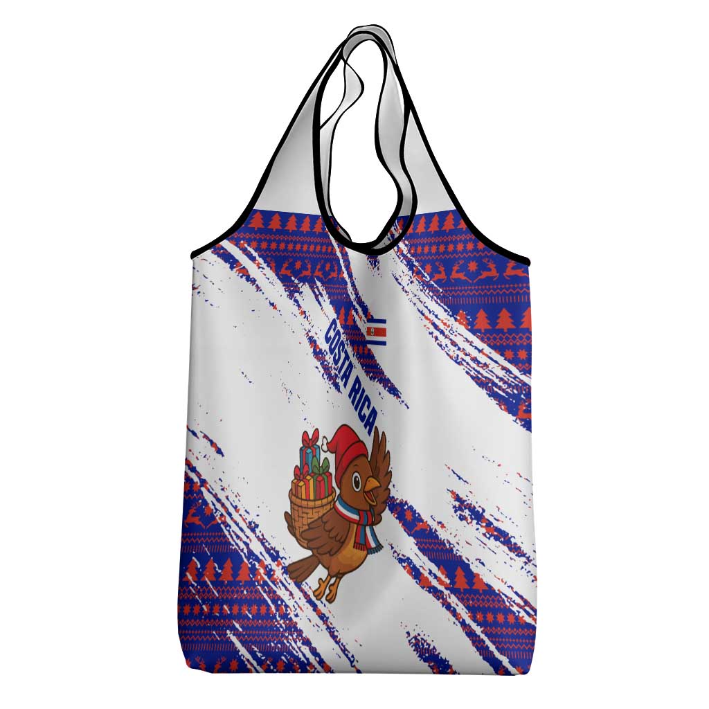 Costa Rica Christmas Grocery Bag with Holiday Bird Gifts Red Blue Pattern and National Flag Design - Wonder Print Shop