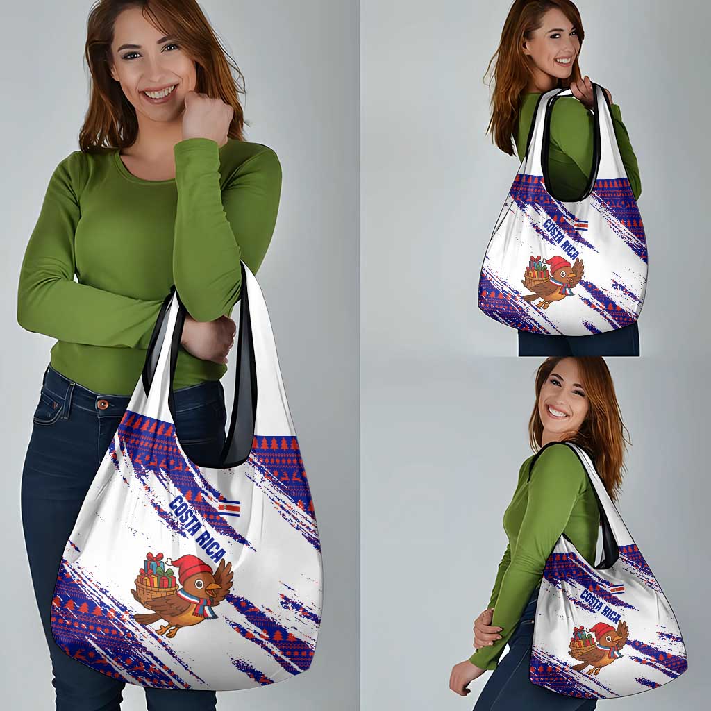 Costa Rica Christmas Grocery Bag with Holiday Bird Gifts Red Blue Pattern and National Flag Design - Wonder Print Shop